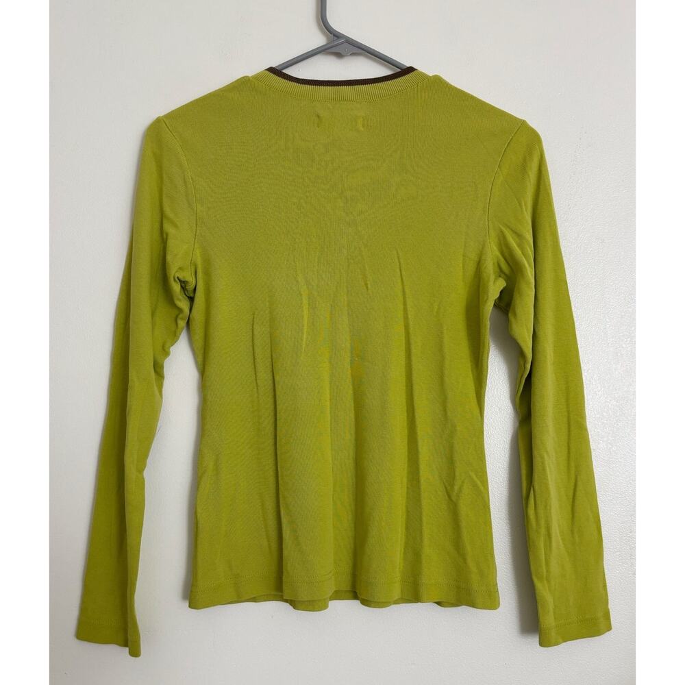 Lime Green and Brown Vintage Espirit V-Neck Shirt S - Picture 4 of 5